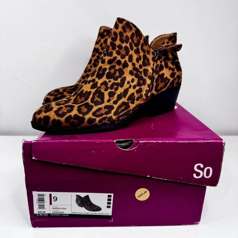 New So Angelfish Leopard Print Women's Size 9 Ankle Boots Booties Memory Foam